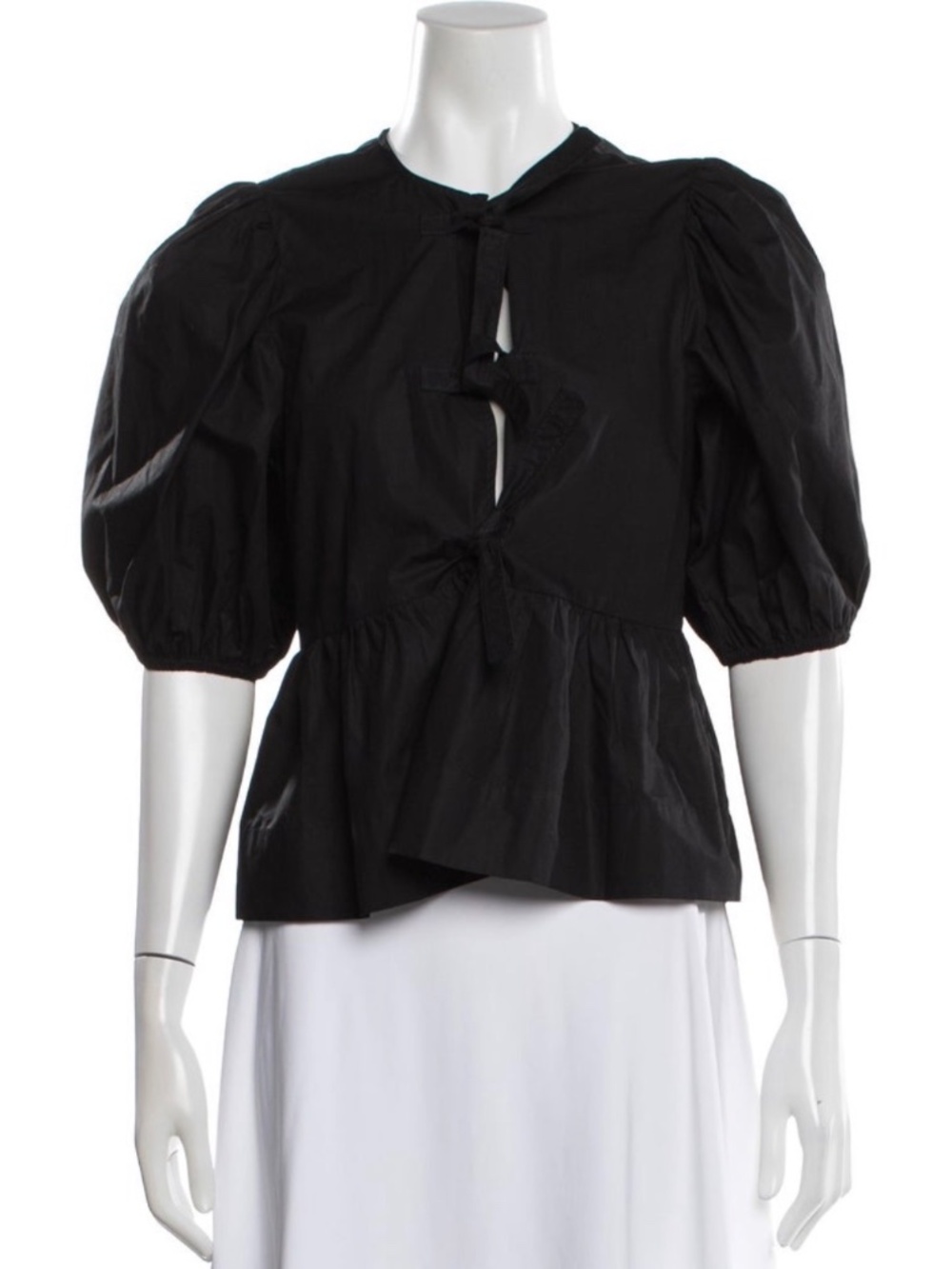 Ganni Tie Neck Short Sleeve Blouse Size: M | US6, DK36 - Picture 4 of 5